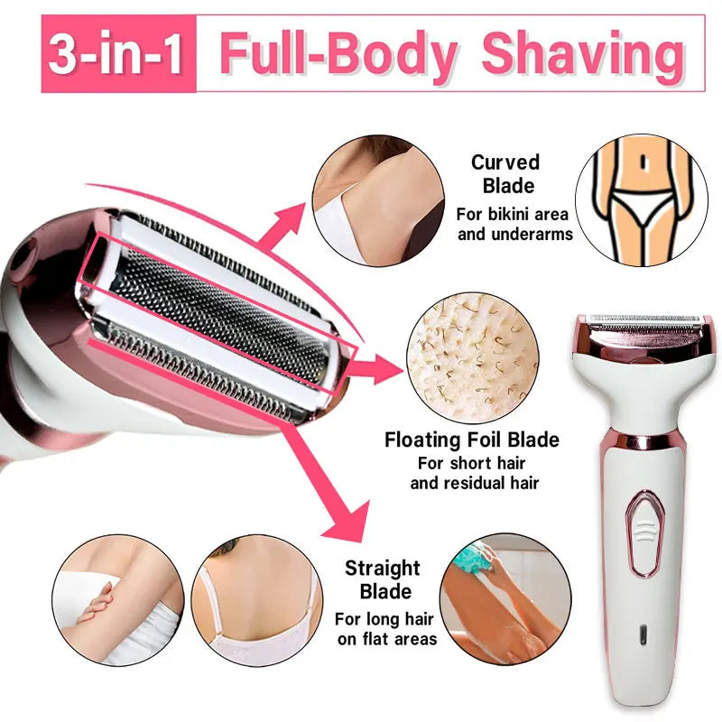 4-in-1 Electric Razor for Women: Portable Painless Shaver for Body, Face, and Bikini