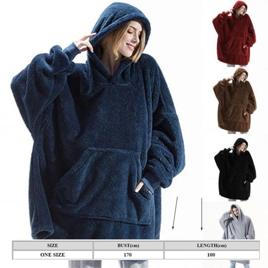 Winter Oversized Fleece Hoodie Blanket: Comfortable Double-Faced Design for Men and Women