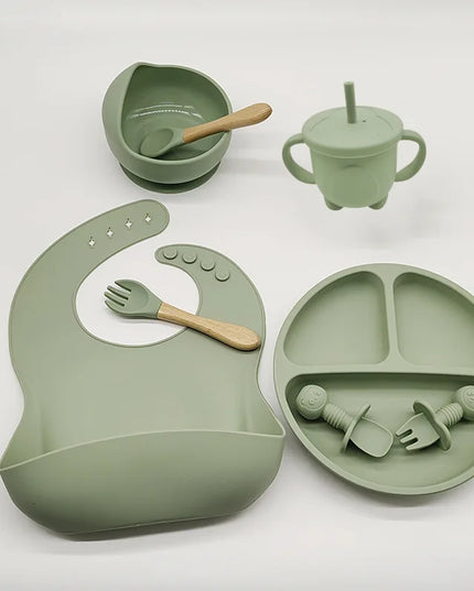 Children's Silicone Tableware Set: 8-Piece Baby Feeding Set with Suction Cups