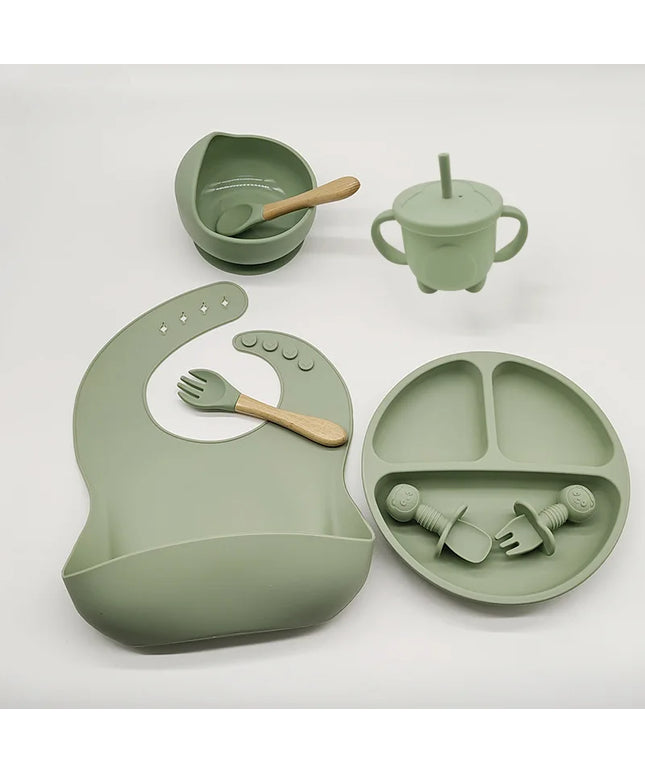 Children's Silicone Tableware Set: 8-Piece Baby Feeding Set with Suction Cups