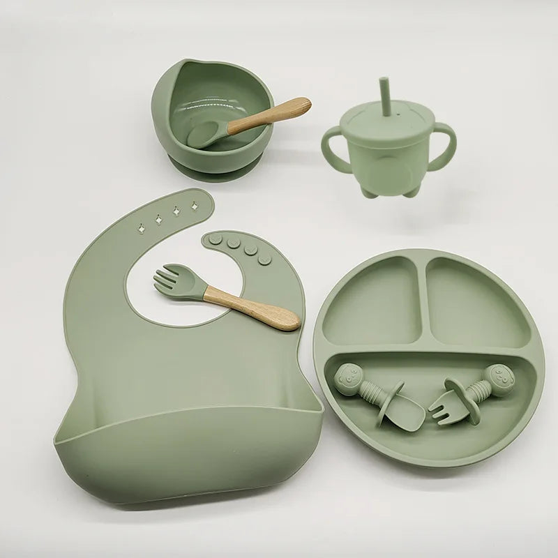 Children's Silicone Tableware Set: 8-Piece Baby Feeding Set with Suction Cups