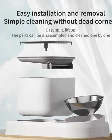 Automatic Cat Water Fountain & Feeding Bowl: 3L Recirculating Water Dispenser for Pets