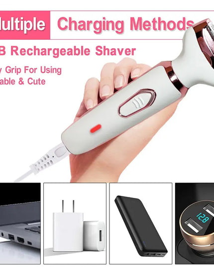 4-in-1 Electric Razor for Women: Portable Painless Shaver for Body, Face, and Bikini