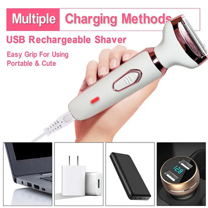 4-in-1 Electric Razor for Women: Portable Painless Shaver for Body, Face, and Bikini