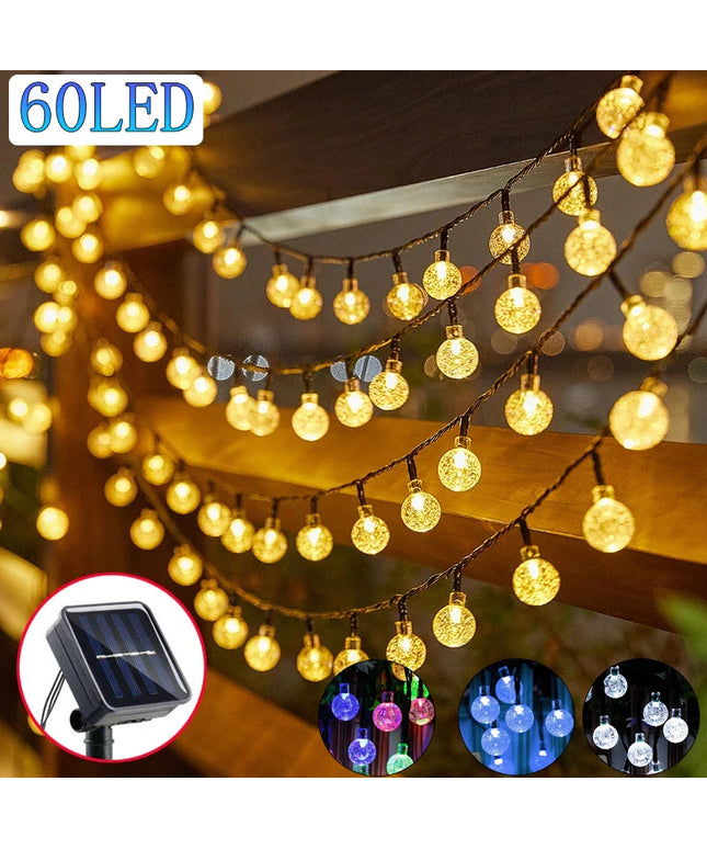 Outdoor Solar Crystal Globe LED Fairy Lights: 60 LEDs with 8 Modes for Parties and Christmas