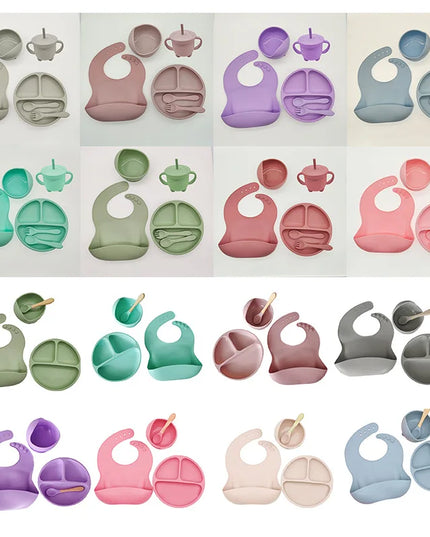 Children's Silicone Tableware Set: 8-Piece Baby Feeding Set with Suction Cups