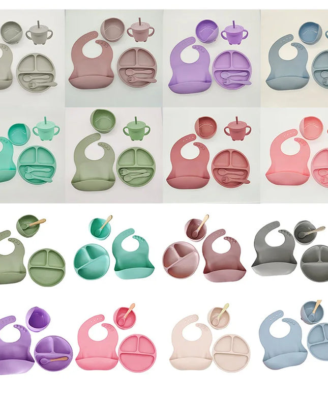 Children's Silicone Tableware Set: 8-Piece Baby Feeding Set with Suction Cups