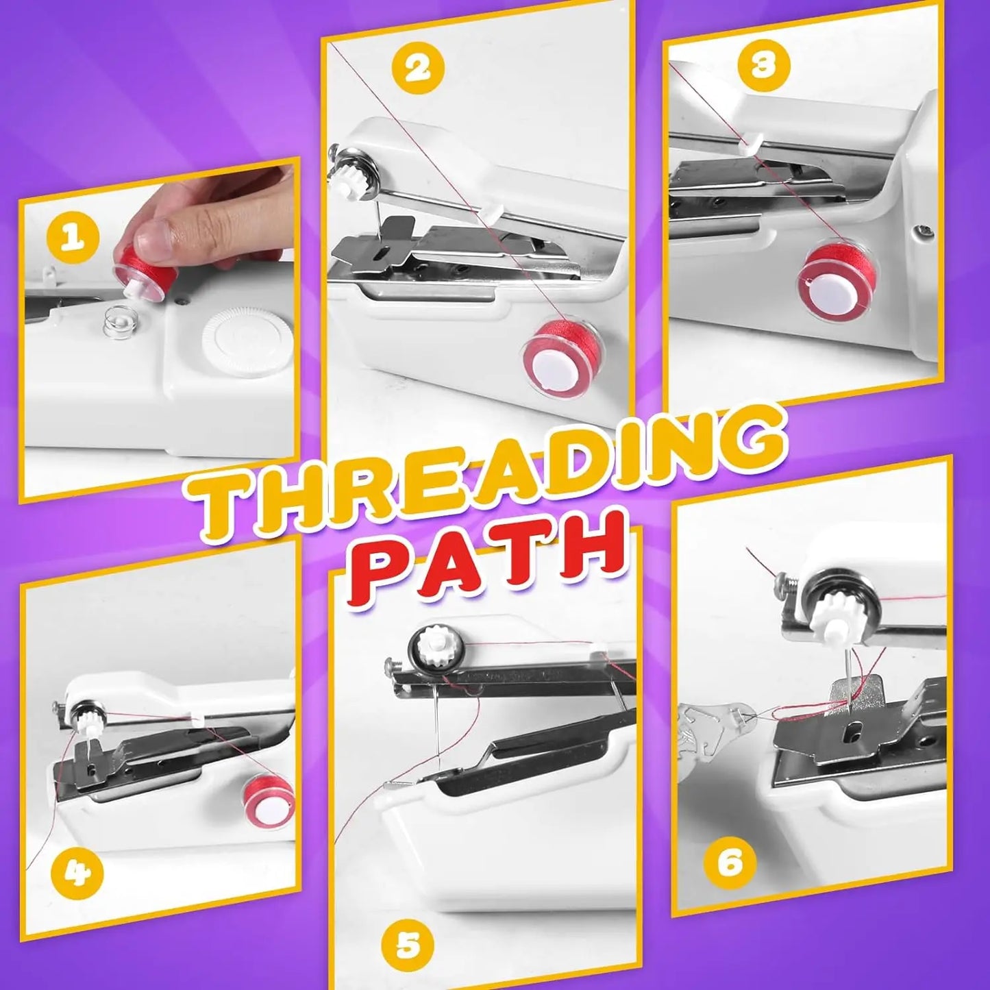 Portable Mini Sewing Machine: Compact Handheld Needlework Tool with Bobbin for DIY Projects