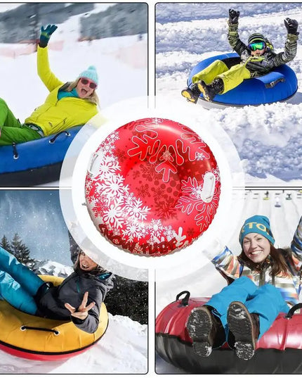Inflatable Snow Tube for Sledding: Foldable Winter Sledge for Kids and Adults with 2 Handles