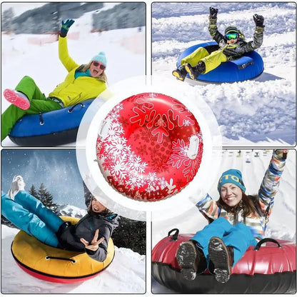 Inflatable Snow Tube for Sledding: Foldable Winter Sledge for Kids and Adults with 2 Handles