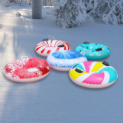 Inflatable Snow Tube for Sledding: Foldable Winter Sledge for Kids and Adults with 2 Handles