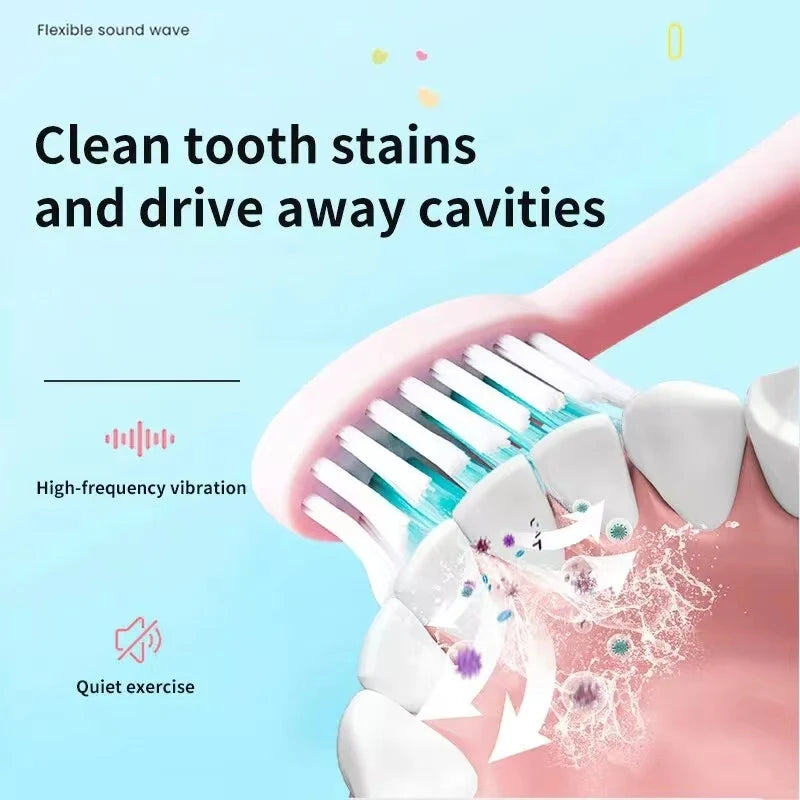 Kids Sonic Electric Toothbrush: Cartoon Design with Ultrasonic Cleaning and IPX7 Waterproofing