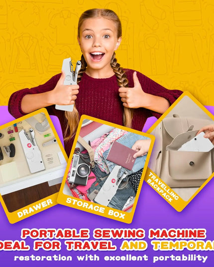 Portable Mini Sewing Machine: Compact Handheld Needlework Tool with Bobbin for DIY Projects