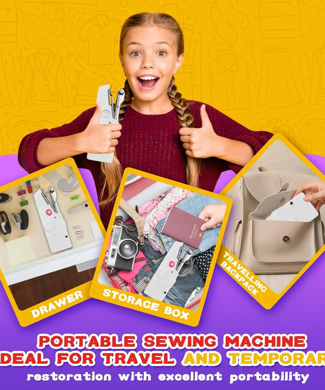 Portable Mini Sewing Machine: Compact Handheld Needlework Tool with Bobbin for DIY Projects