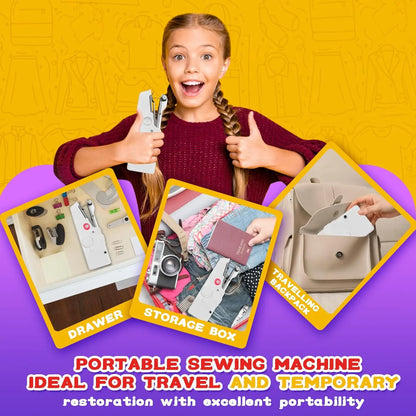 Portable Mini Sewing Machine: Compact Handheld Needlework Tool with Bobbin for DIY Projects