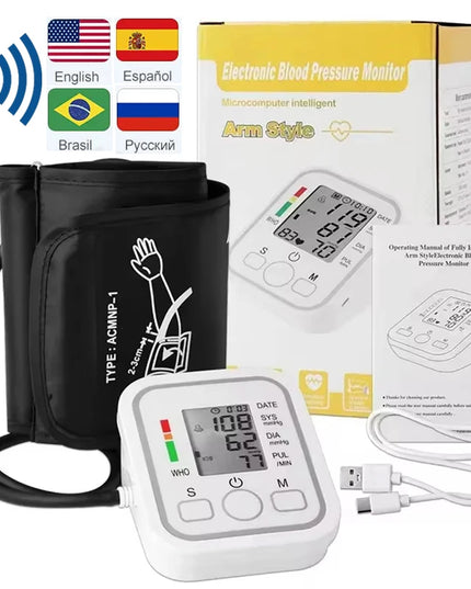 Voice Digital Arm Blood Pressure Meter Medical Pressure Tonometer Tensiometer Baumanometer Pulse Sphygmomanometer