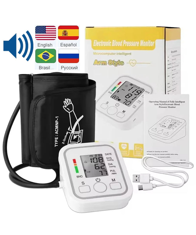Voice Digital Arm Blood Pressure Meter Medical Pressure Tonometer Tensiometer Baumanometer Pulse Sphygmomanometer
