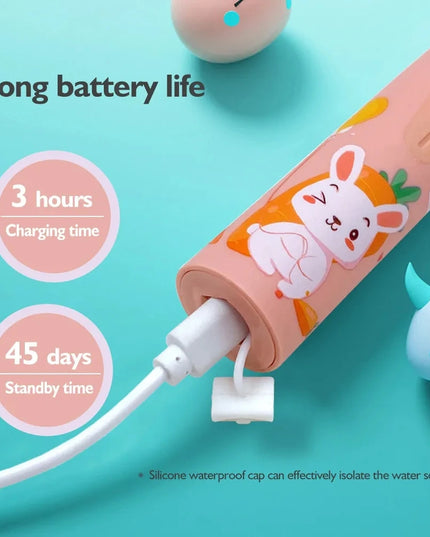Kids Sonic Electric Toothbrush: Cartoon Design with Ultrasonic Cleaning and IPX7 Waterproofing