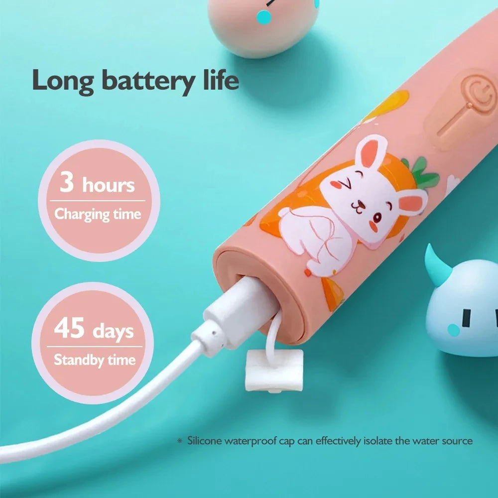 Kids Sonic Electric Toothbrush: Cartoon Design with Ultrasonic Cleaning and IPX7 Waterproofing