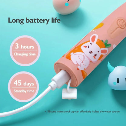 Kids Sonic Electric Toothbrush: Cartoon Design with Ultrasonic Cleaning and IPX7 Waterproofing