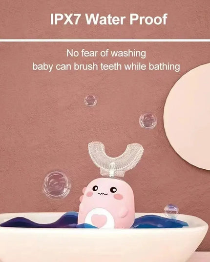 360° Automatic Children’s Toothbrush: USB Rechargeable U-Shaped Silicone Design