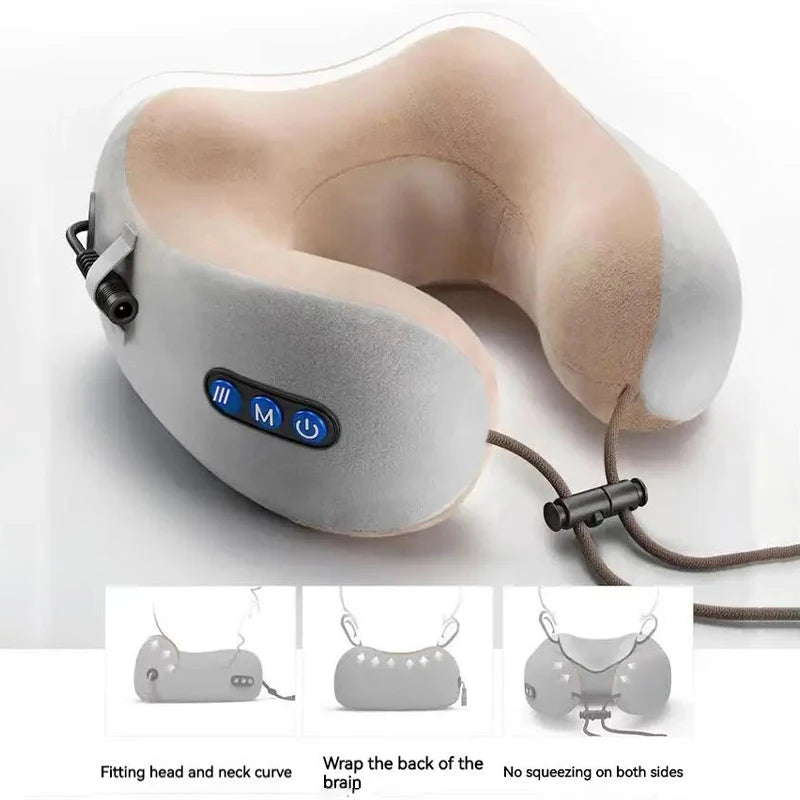 Adjustable Heating Electric Neck Massage Pillow: U-Shaped Memory Foam for Ultimate Relaxation