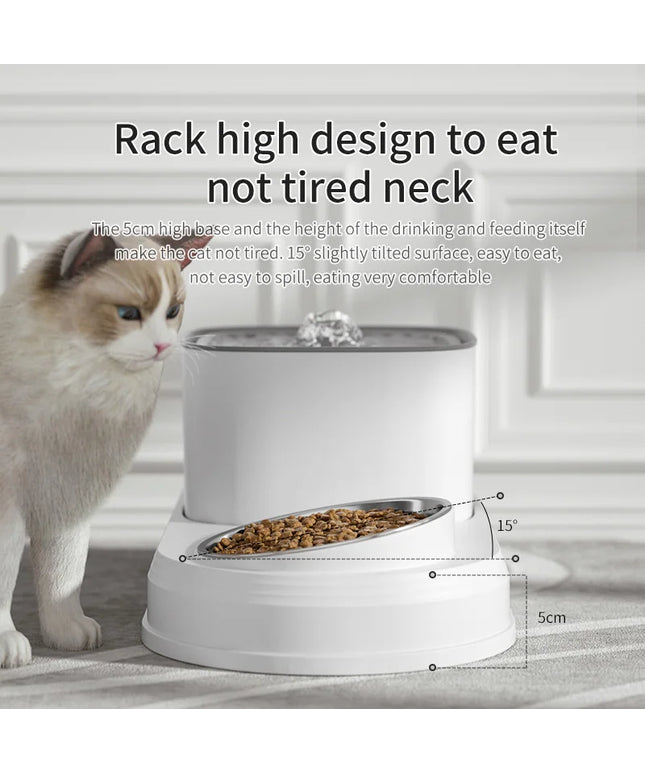 Automatic Cat Water Fountain & Feeding Bowl: 3L Recirculating Water Dispenser for Pets