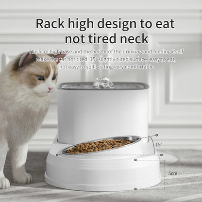 Automatic Cat Water Fountain & Feeding Bowl: 3L Recirculating Water Dispenser for Pets