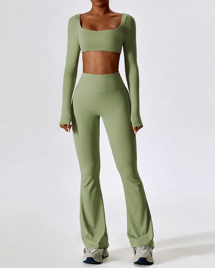 Yoga Set 2PCS Seamless Women Sportswear Workout Clothes Athletic Wear Gym Legging Fitness Bra Crop Top Long Sleeve Sports Suits