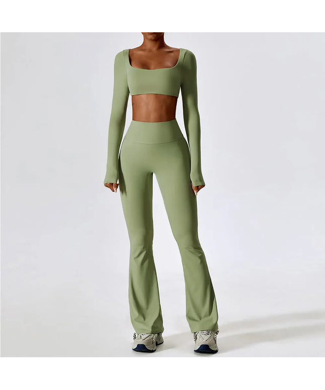 Yoga Set 2PCS Seamless Women Sportswear Workout Clothes Athletic Wear Gym Legging Fitness Bra Crop Top Long Sleeve Sports Suits