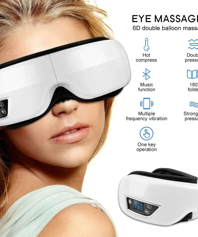 Smart Eye Massager with 6D Airbag Vibration: Bluetooth Hot Compress for Eye Comfort and Fatigue Relief