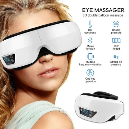 Smart Eye Massager with 6D Airbag Vibration: Bluetooth Hot Compress for Eye Comfort and Fatigue Relief
