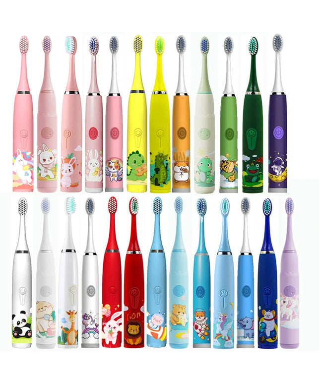 Kids Sonic Electric Toothbrush: Cartoon Design with Ultrasonic Cleaning and IPX7 Waterproofing