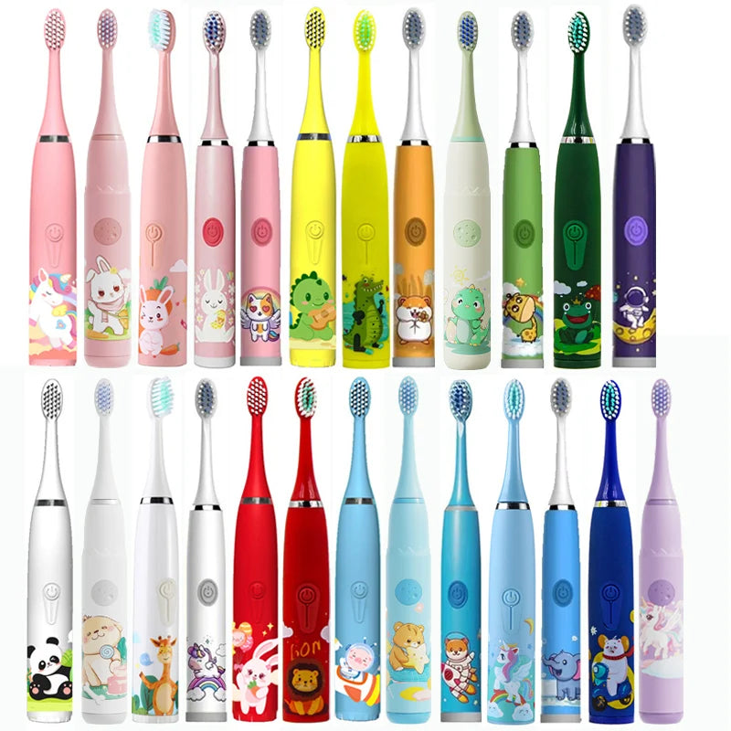 Kids Sonic Electric Toothbrush: Cartoon Design with Ultrasonic Cleaning and IPX7 Waterproofing