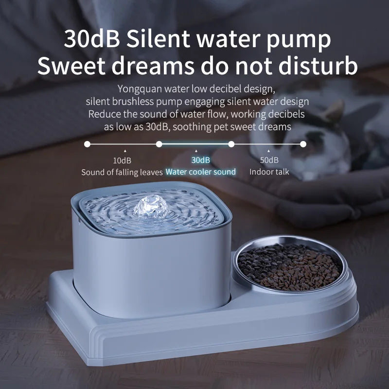 Automatic Cat Water Fountain & Feeding Bowl: 3L Recirculating Water Dispenser for Pets