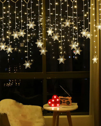 3.2M LED String Lights: Flashing Christmas Snowflakes Fairy Curtain Lights for Holiday and Wedding Decor