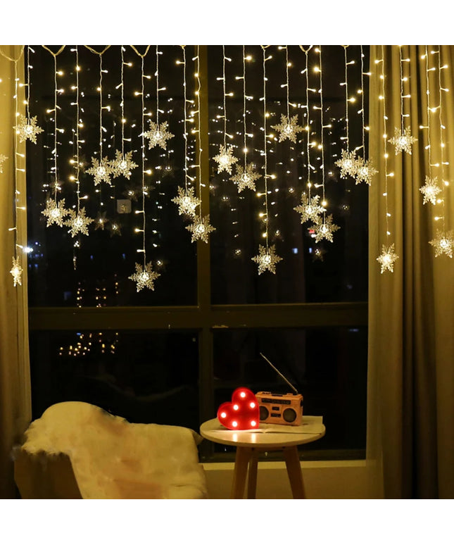 3.2M LED String Lights: Flashing Christmas Snowflakes Fairy Curtain Lights for Holiday and Wedding Decor