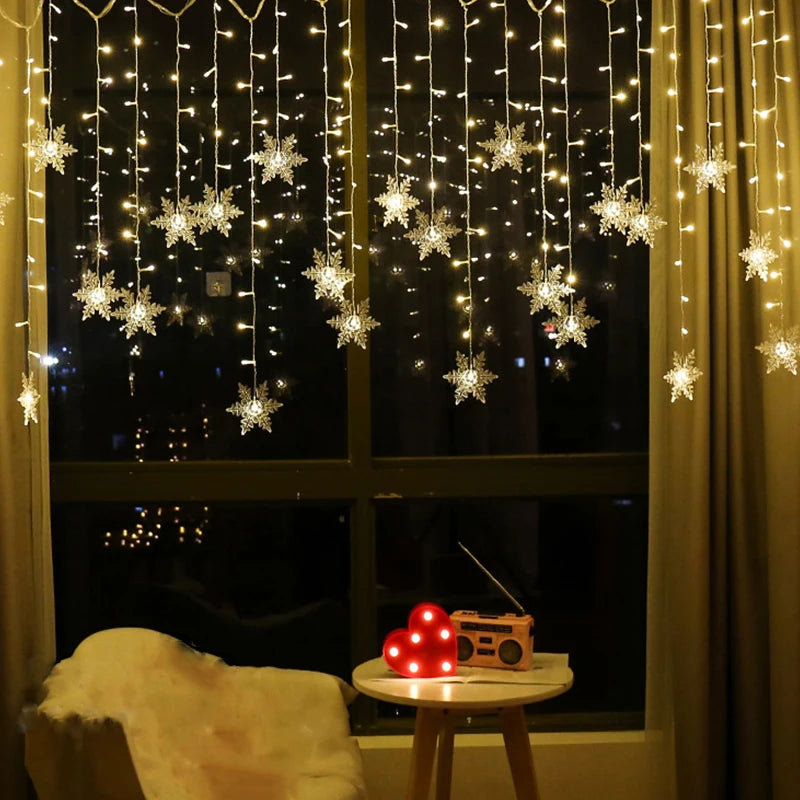 3.2M LED String Lights: Flashing Christmas Snowflakes Fairy Curtain Lights for Holiday and Wedding Decor