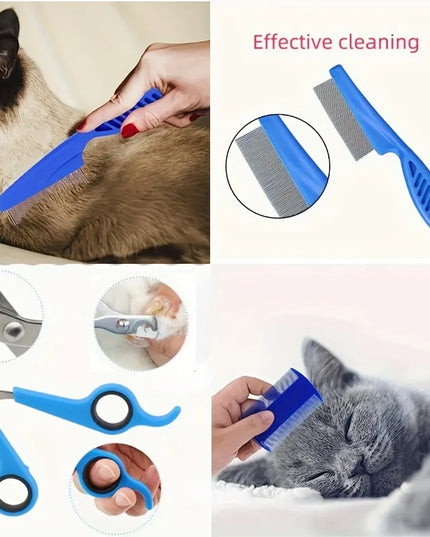 8-Piece Pet Grooming Set: Hair Removal Comb, Flea Comb, Shampoo Brush, Nail Clippers, and Toothbrush