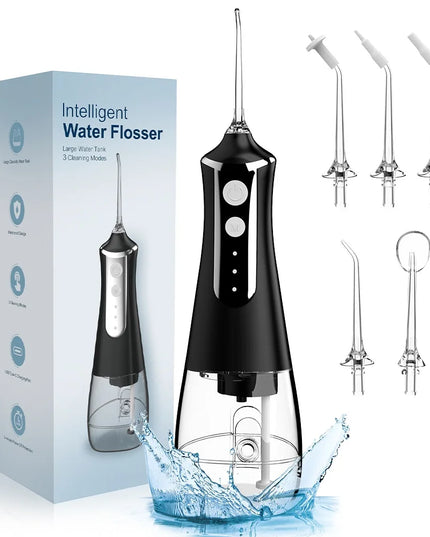 Dental Oral Irrigator Water Flosser: USB Rechargeable, 300ml Tank with 5 Nozzles & 3 Modes