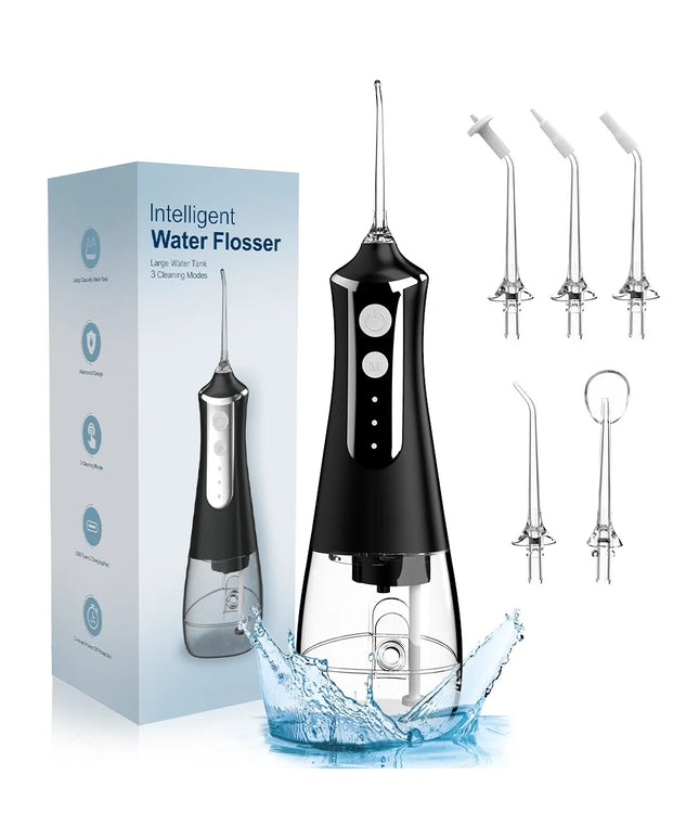 Dental Oral Irrigator Water Flosser: USB Rechargeable, 300ml Tank with 5 Nozzles & 3 Modes