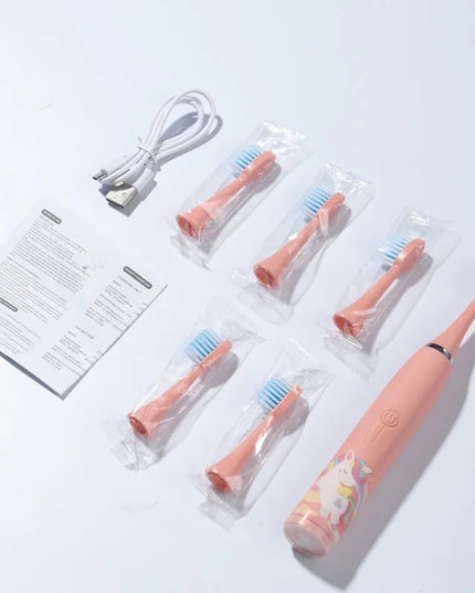 Kids Sonic Electric Toothbrush: Cartoon Design with Ultrasonic Cleaning and IPX7 Waterproofing