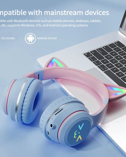 Wireless Cat Ear Headphones: RGB Light-Up Bluetooth Earphones for Music and Gaming