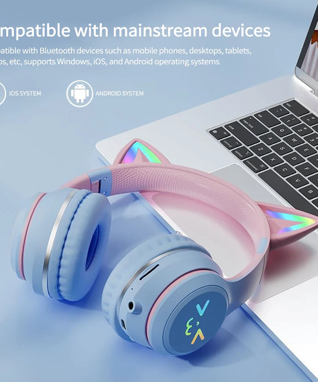 Wireless Cat Ear Headphones: RGB Light-Up Bluetooth Earphones for Music and Gaming