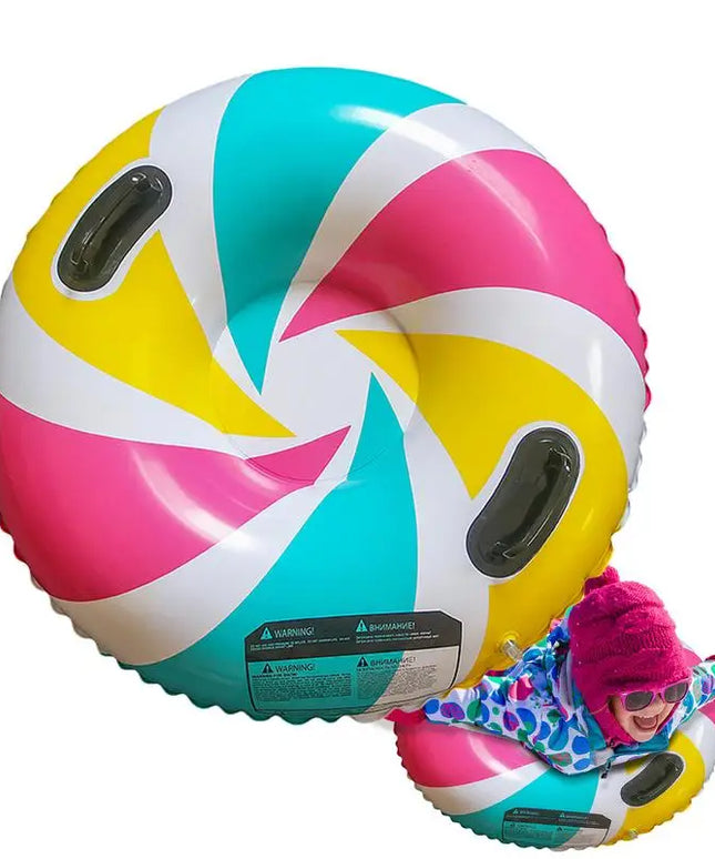 Inflatable Snow Tube for Sledding: Foldable Winter Sledge for Kids and Adults with 2 Handles