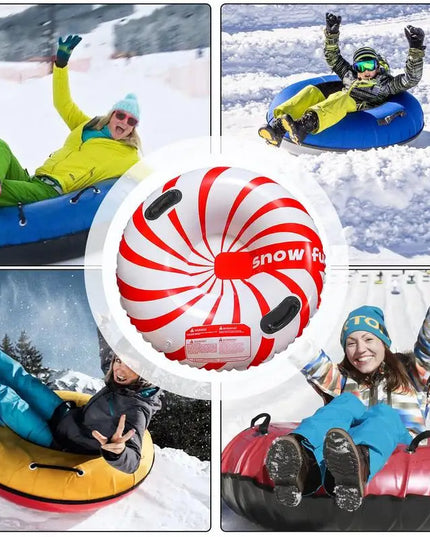 Inflatable Snow Tube for Sledding: Foldable Winter Sledge for Kids and Adults with 2 Handles