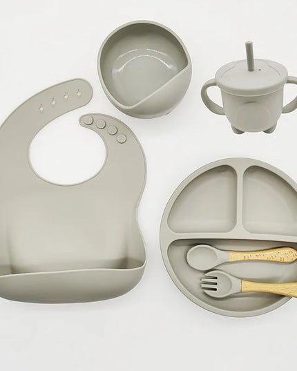 Children's Silicone Tableware Set: 8-Piece Baby Feeding Set with Suction Cups