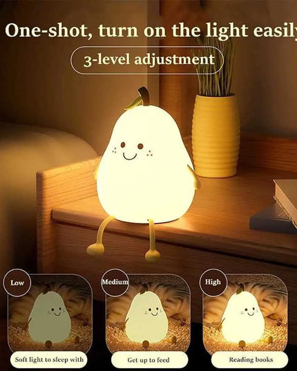 Cute Pear-Shaped Night Light for Kids: Dimmable Silicone Lamp with 7 Colors and USB Charging