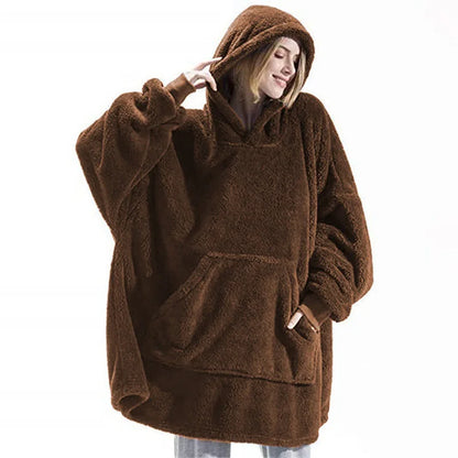 Winter Oversized Fleece Hoodie Blanket: Comfortable Double-Faced Design for Men and Women