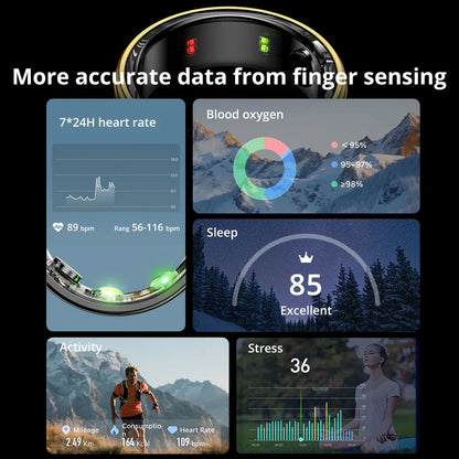 Heart Rate and Blood Oxygen Monitoring Smart Ring: Waterproof (IP68 & 5ATM) for Active Lifestyles